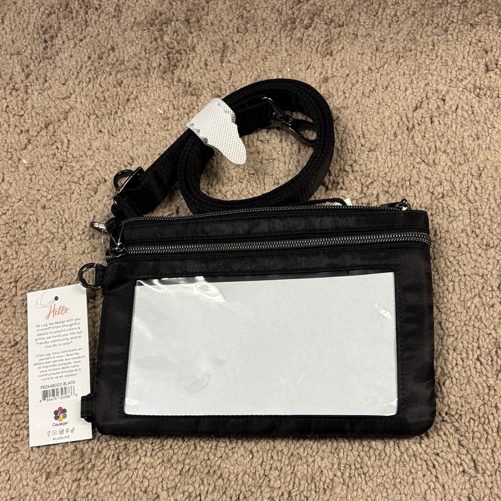 Black Crossbody Organizer Bag with Clear ID Window